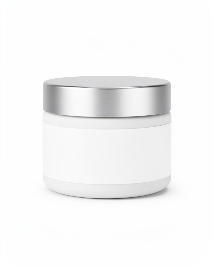 Cosmetic jar photographed against a clean white studio background