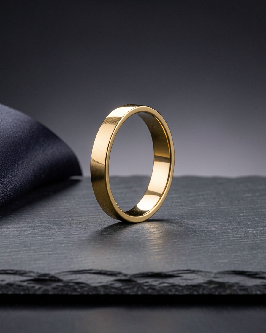 Gold ring with macro detail on dark textured stone