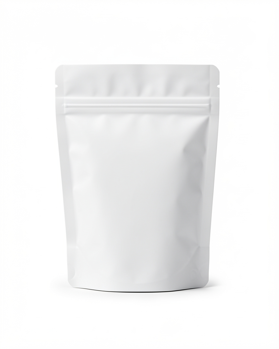 Snack pouch with blank front panel on a white high-key studio sweep